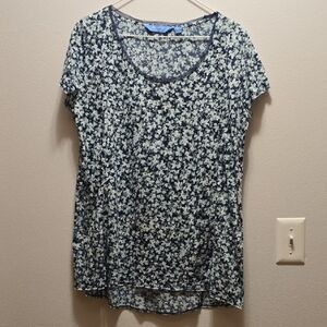 Simply Vera Vera Wang Navy Floral Short Sleeve Top